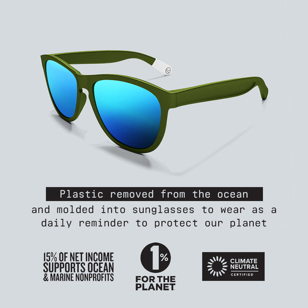 Recycled Ocean Plastic Polarized Sunglasses – Olive / Teal – PADI