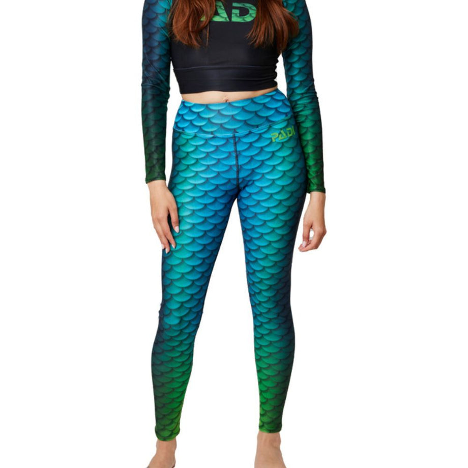 Eco Recycled Plastic UPF Swim & Yoga Leggings, Mermaid Siren – PADI Gear  Americas